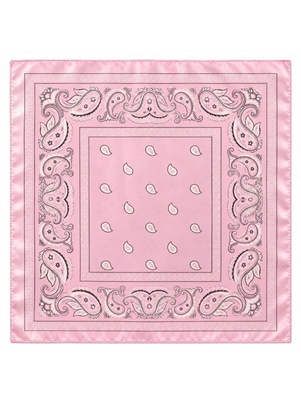 Pink White Black Paisley Wild Rag Scarf 35x35 Satin Western Cowgirl Cowboy